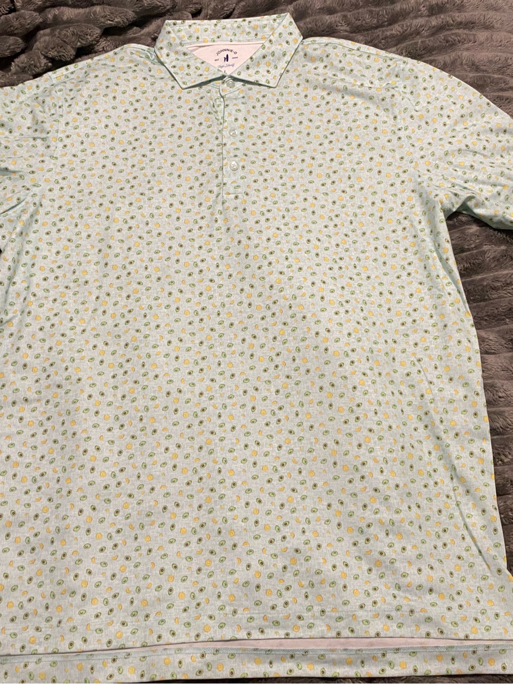 Johnnie O Men's Light Mint Polo with Yellow & Green Dot Pattern